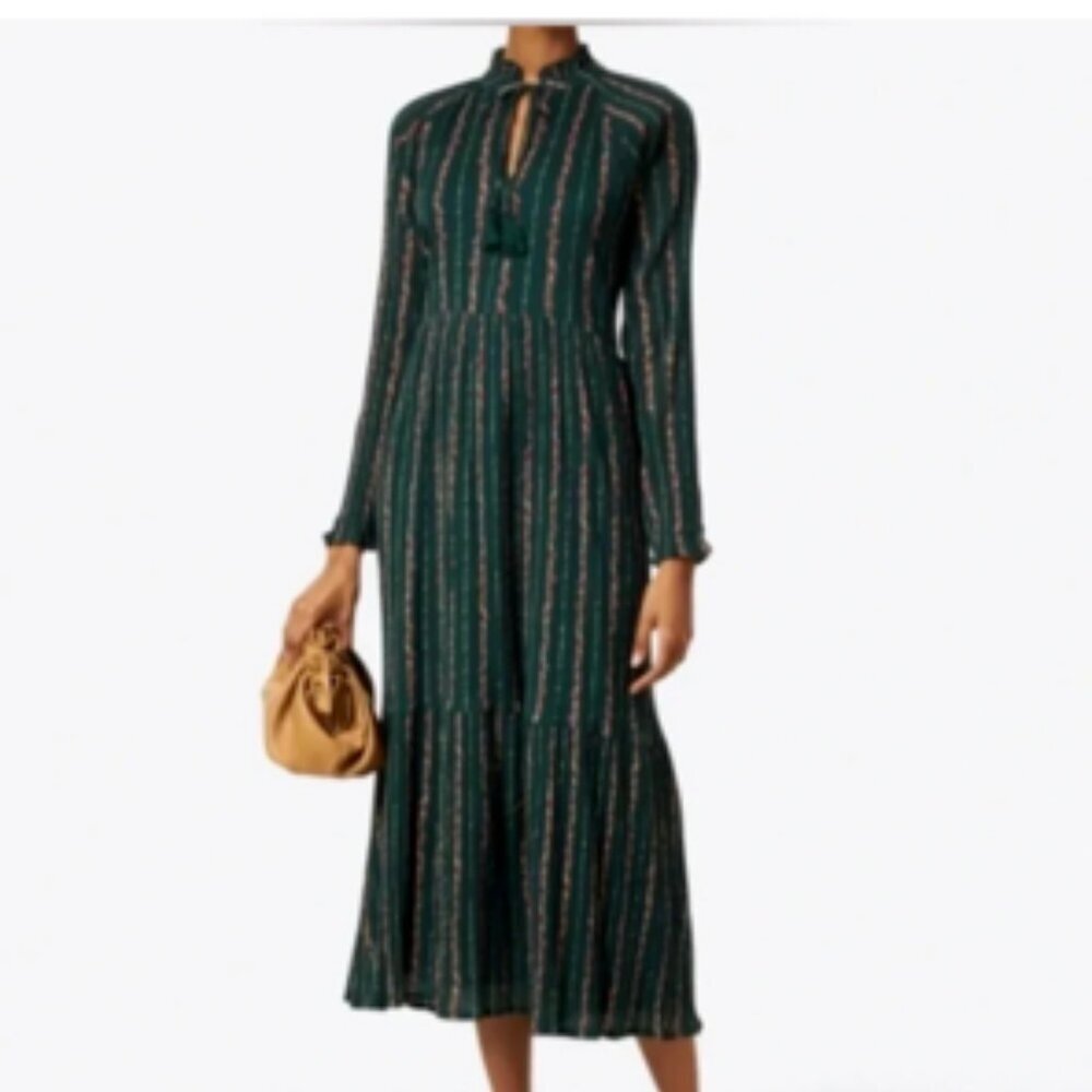 Roller Rabbit Hunter Green Floral Cotton Block Print Maxi Dress Mateaus Medium - Picture 11 of 11